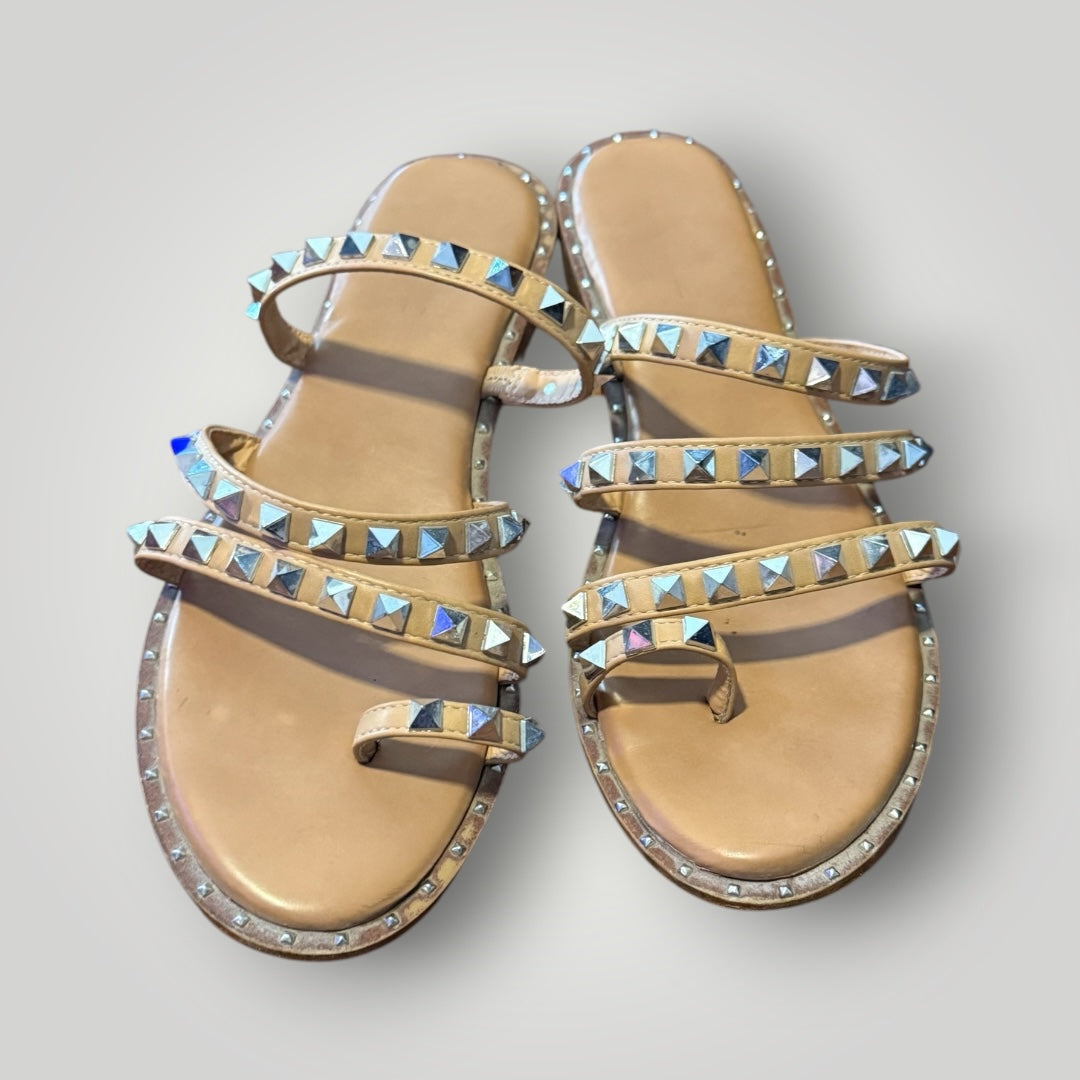 Studded Multi-Strap Nude Slide Sandals Size 9.5